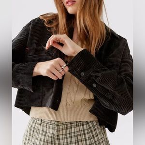 BDG Rodney Corduroy Cropped Buttoned-Down Shirt Black